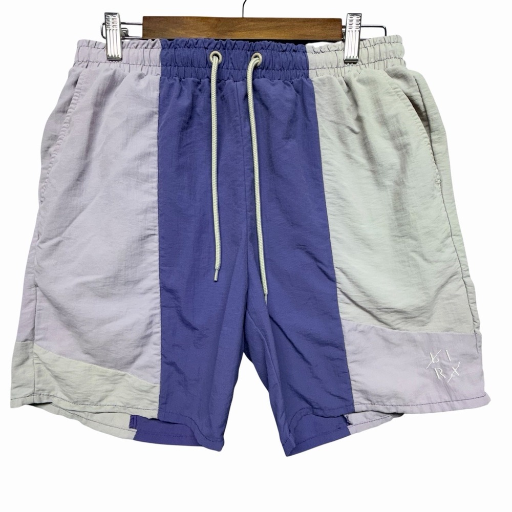 KIRX Mens Colorblock Swim Trunks Purple Gray Nylon Drawstring Shorts Size M